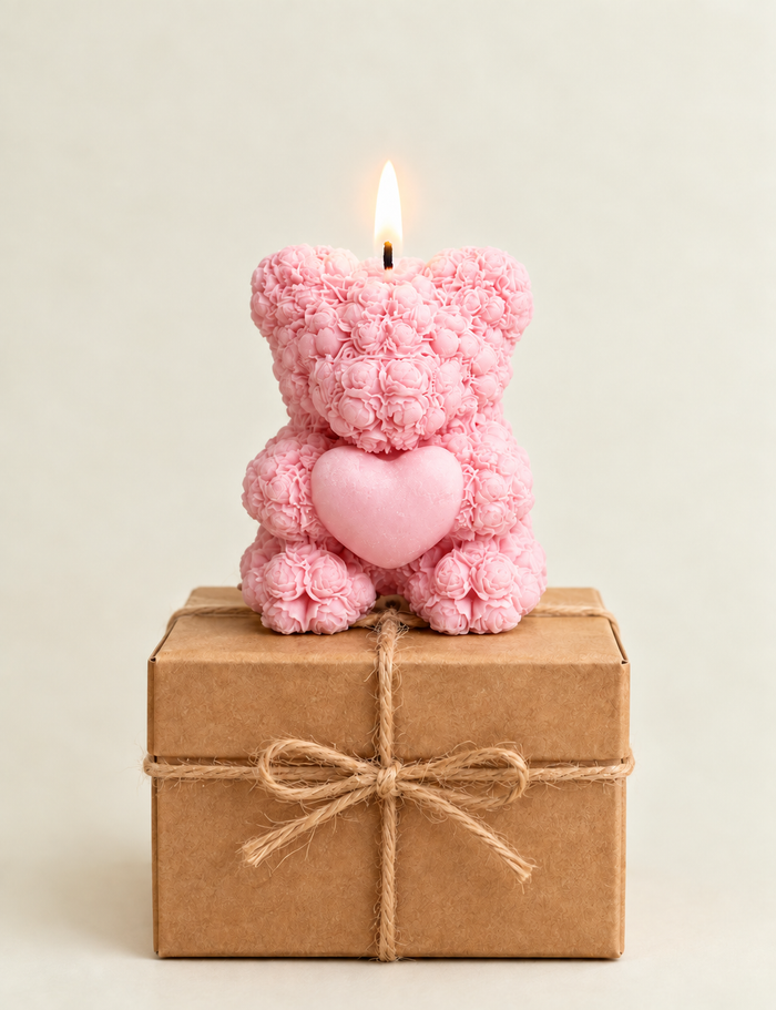Teddy Pink Bear Candle