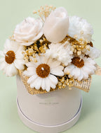 Round Box Candle White Flower Bouquet